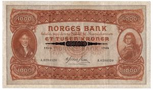1000 kroner 1946. A0294320. (PMG EF40)