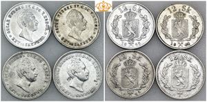 Lott 4 stk. 12 skilling 1845,1848,1852 og 1854