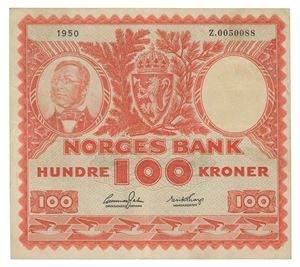 100 kroner 1950. Z0050088. Erstatningsseddel/replacement note. R.