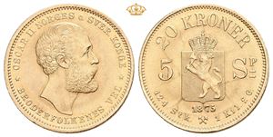 20 kroner / 5 spd 1875 Gull.