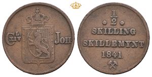 Carl XIV Johan (1818 - 1844) 1/2 skilling 1841 Med stjerne.