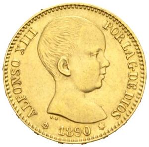 Alfonso XIII, 20 pesetas 1890.