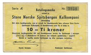 10 kroner 1941/42. Serie Æ. Nr.2930. RRR. Liten rift/minor tear. Uten stempel