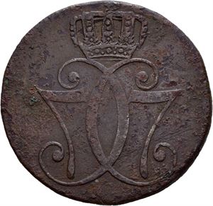 Christian VII 1766-1808. 1 skilling 1771. Korrodert/corroded. S.13