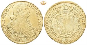 Ferdinand VII, 8 escudos 1815. Nuevo Reino. Lett korrodert/light corrosion