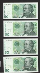 Lot 4 stk. 50 kroner 1996, 1999, 2000 og 2003