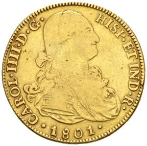 Carl IV, 8 escudos 1801. Blankettfeil på revers/planchet flaw on reverse