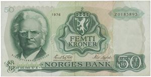 50 kroner 1976. Z0183893. Erstatningsseddel/replacement note.