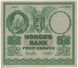 50 kroner 1950. A.1573968. Små margrifter/small margin tears