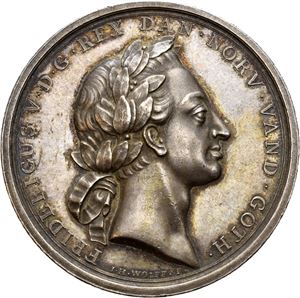 Christian VII. Frederik V`s død 1766. Wolff. Sølv. 43 mm