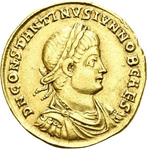 CONSTANTIN II 337-340, 2 solidus, Antiokia preget som Caesar 317-337 e.Kr. R: Innskrift innenfor krans. RR.