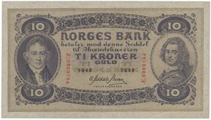 10 kroner 1940. Æ.6989144.
