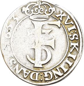 FREDERIK III 1648-1670 1 mark 1653. S.72