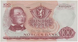100 kroner 1968. X2073429. Erstatningsseddel/replacement note.
