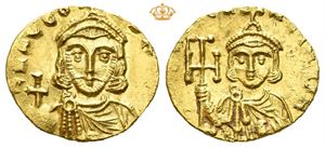 Leo III with Constantine V. AD 717-741. AV tremissis (1,47 g).
