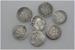 Lot 7 stk. 2 skilling 1687, 1688 (begge typer), 1689, 1690, 1691 og 1692