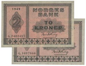 2 stk. 2 kroner 1949 G