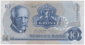 10 kroner 1972. QZ0068638. Erstatningsseddel.