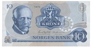 10 kroner 1972. QV0068685. Erstatningsseddel/replacement note
