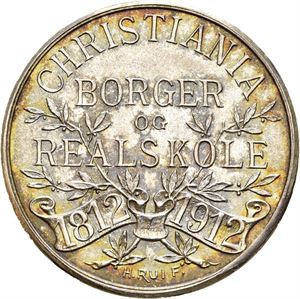 Christiania Borger- og Realskole 1812-1912. Rui. Sølv. 25 mm