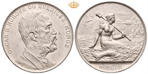 Norway. Oscar II. Turistmedalje 1890. Bruun. Tinn. 40 mm. Små flekker/minor spots