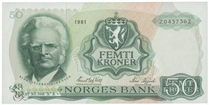 50 kroner 1981. Z0437362. Erstatningsseddel/replacement note