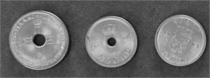 Lot 3 stk. 1 krone 1949, 50 øre 1948 og 1953