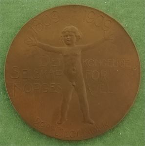 Det kongelige Selskap for Norges vel 1809-1909. Bronse. 60 mm