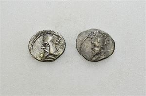 LOT 2. Parthian Kings. AR drachms. Sinatruces (circa 93-69 BC) and Artabanos II (circa AD 10-38). TWO coins in lot. Scratches and delamination. Grade 1+ to 1+/01.