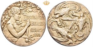 Bergensutstillingens prismedalje 1898. Hammer. Forgylt sølv. 45 mm