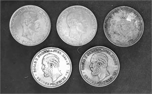 Lot 5 stk. 2 kroner 1900, 1904, 1907, 1914 og 1917