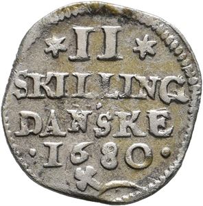 Norge, Christian V, 2 skilling 1680