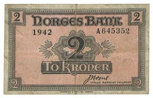 2 kroner 1942. A645352. Rift/tear