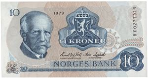 10 kroner 1979. HZ0277319. Erstatningsseddel/replacement note