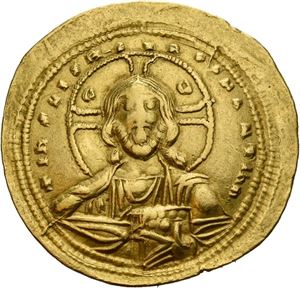 Constantin VIII 1025-1028, histamenon nomisma, Constantinople (4,36 g). Byste av Kristus/Byste av Constantin