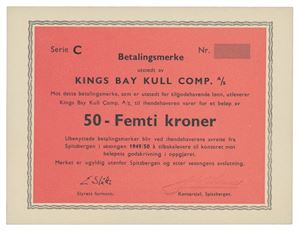 50 kroner 1949/50. Litra C. Nr. - . Blankett. RRR.