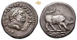 GAUL, Celts in Gaul? AR barbaric didrachm with reverse type from aureus struck under Vespasian in AD 75 (21 mm, 8,06 g).
