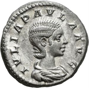 Julia Paula, første kone til Elagabal, denarius, Roma 220 e.Kr. R: Concordia sittende mot venstre