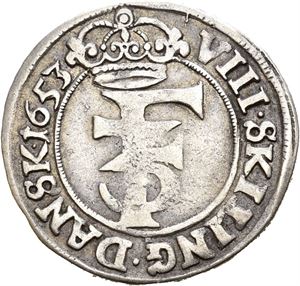 FREDERIK III 1648-1670, CHRISTIANIA, 8 skilling 1653. R. S.74