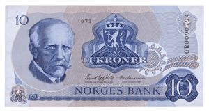 10 kroner 1973. QR0090794. Erstatningsseddel/replacement note