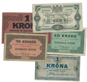 Lot 5 fractional currency notes from Norway, Denmark, Iceland and Sweden 1914/24