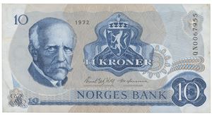 10 kroner 1972. QN0067955. Erstatningsseddel/replacement note