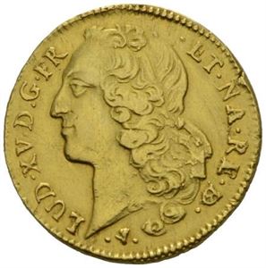 Ludvig XV, 2 Louis d`or 1759. Pau. Har vært innfattet/has been mounted