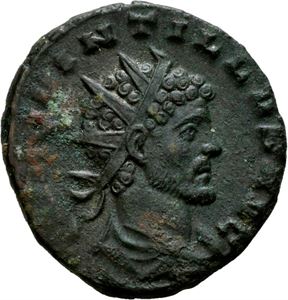 Quintillus 270 e.Kr., antoninian, Milano. R: Diana Lucifera stående mot høyre