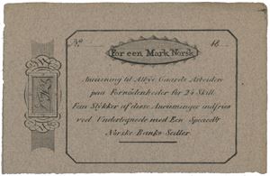 Albye Gaard. 1 mark ND (1823/24). Blankett/remainder.