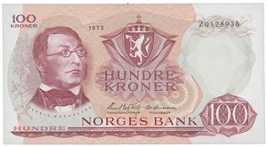 100 kroner 1973 Z 0128938.  Erstatningsseddel.