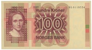 100 kroner 1980. HL0119334. Erstatningsseddel/replacement note