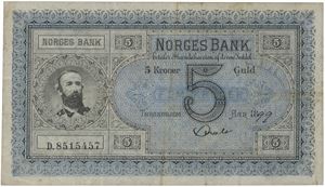 5 kroner 1899. D.8515457. Signert Quale.