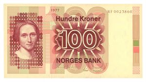 100 kroner 1977. HF0023860. Erstatningsseddel/replacement note