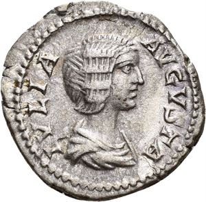 JULIA DOMNA d.217 e.Kr., denarius, Roma 198 e.Kr. R: Cybele sittende mot venstre